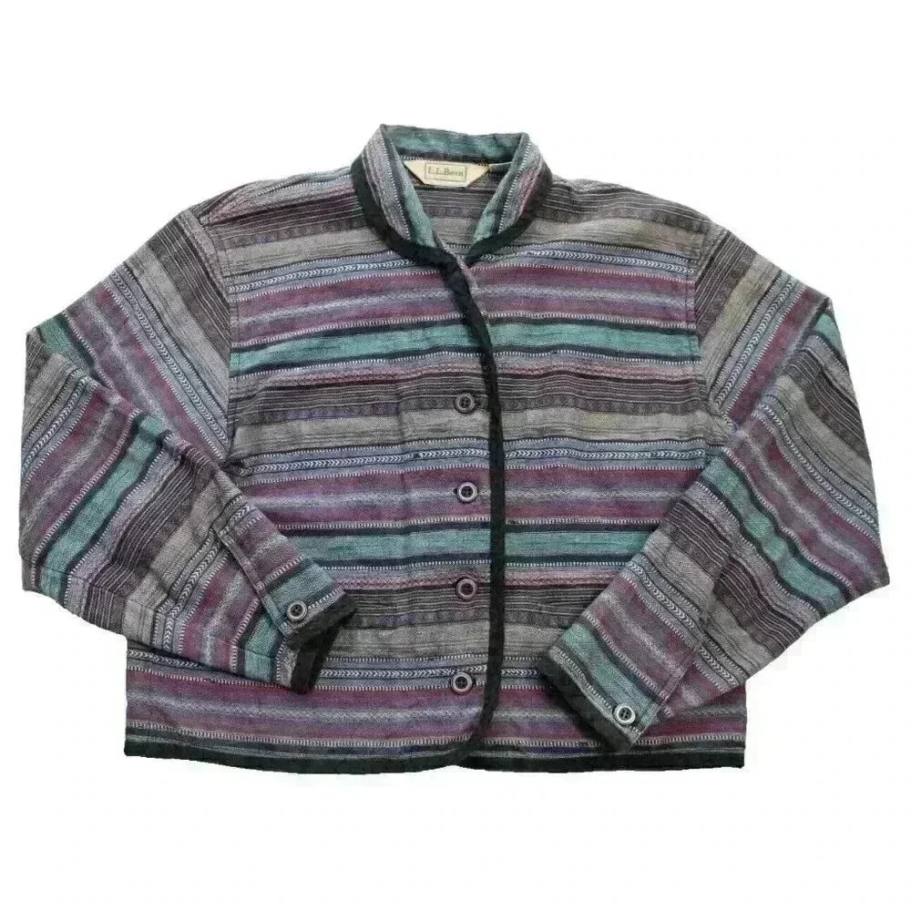 Vintage 90s LL Bean Women's Small Multicolor Woven Tapestry Southwestern Jacket